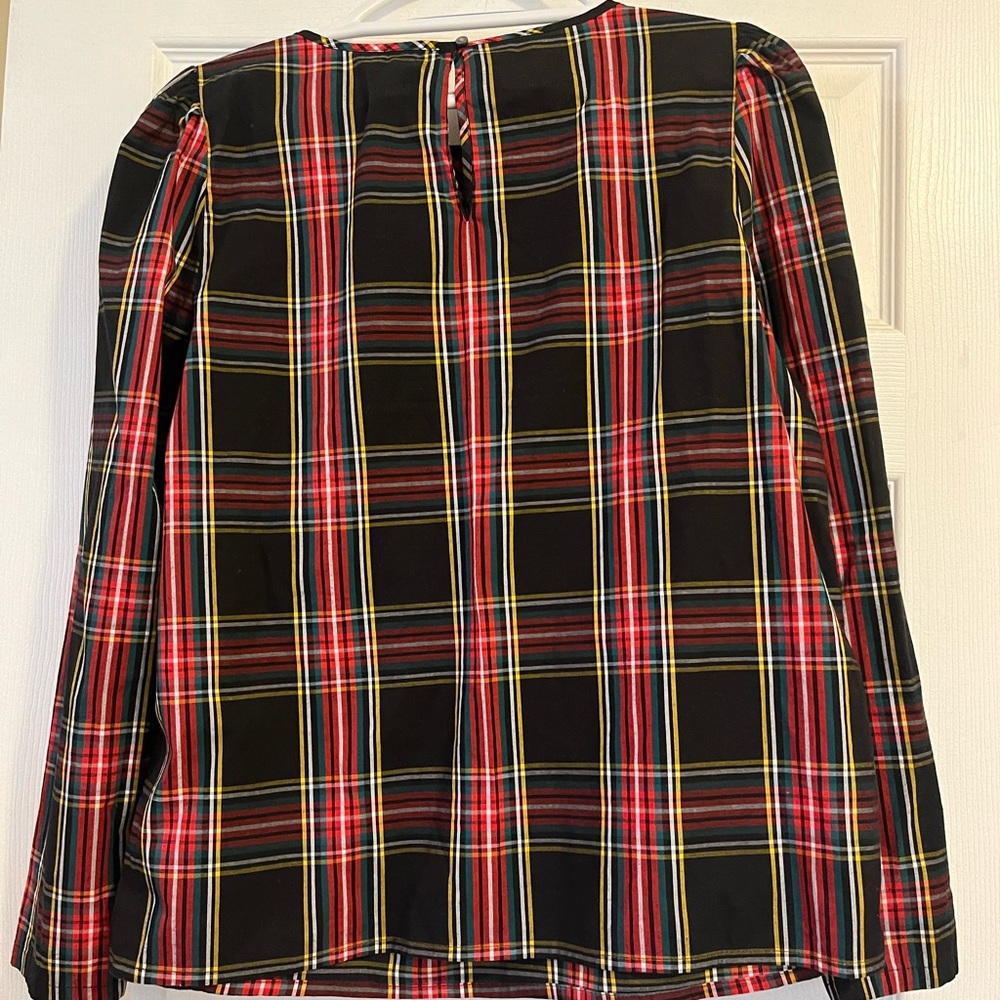 JCrew Factory plaid top. Puff sleeves